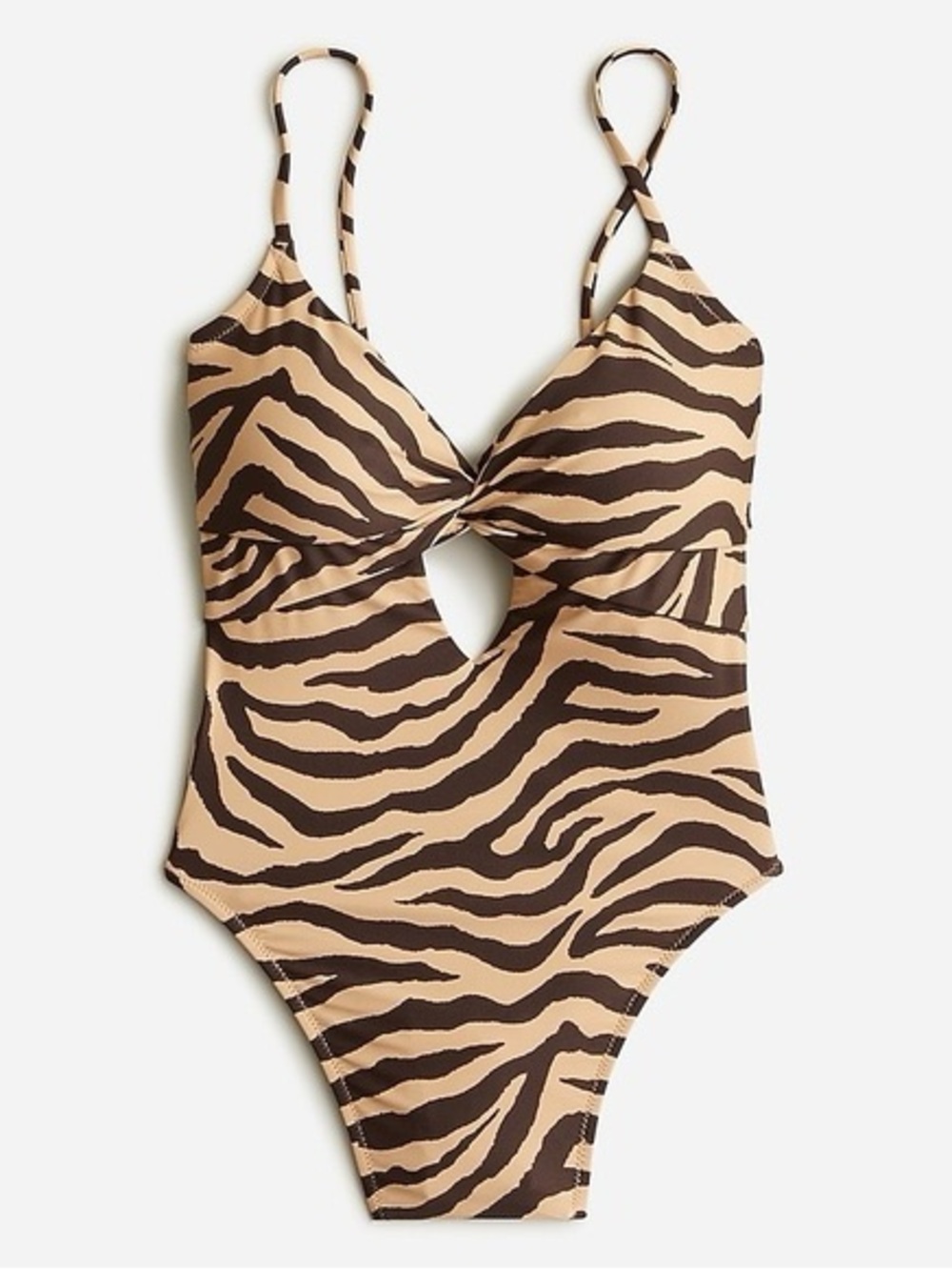 J Crew Reimagined Zebra Print Twist One-Piece Swimsuit in Tan & Dark Brown NWT